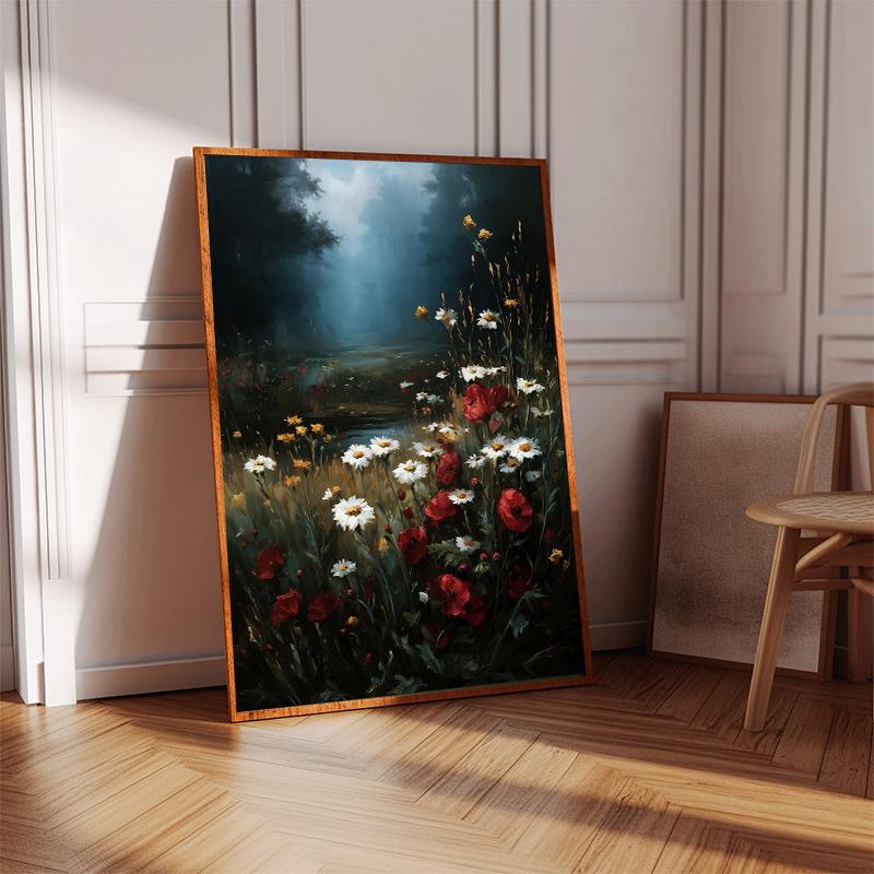 Butterflies Roses Wildflower Meadow Poster Canvas Print Wall Art Moody Gothic for Living Room Home Decor Cuadros