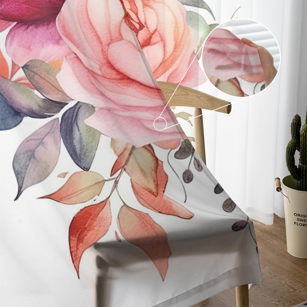 Flower Bud And Leaf Overlay Window Curtains For Living Room Bedroom Kitchen Chiffon Sheer Window Treatment