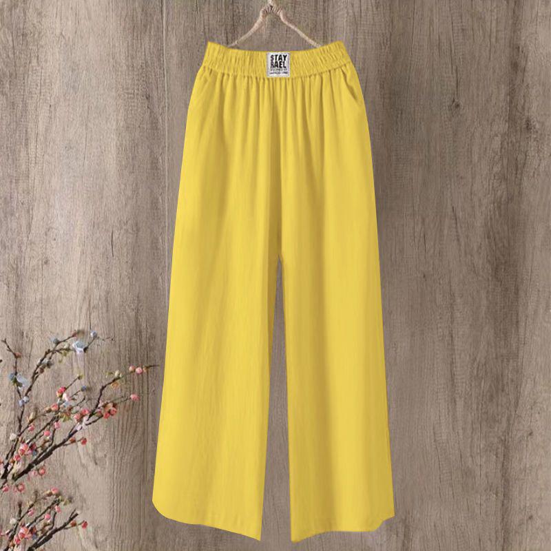 

Women s 2026 Summer High-Waisted Cotton Wide-Leg Casual Pants - Available in Single or Two-Piece Sets, Plus Size, Cropped and Loose Fit 4XL for 145-160 jin