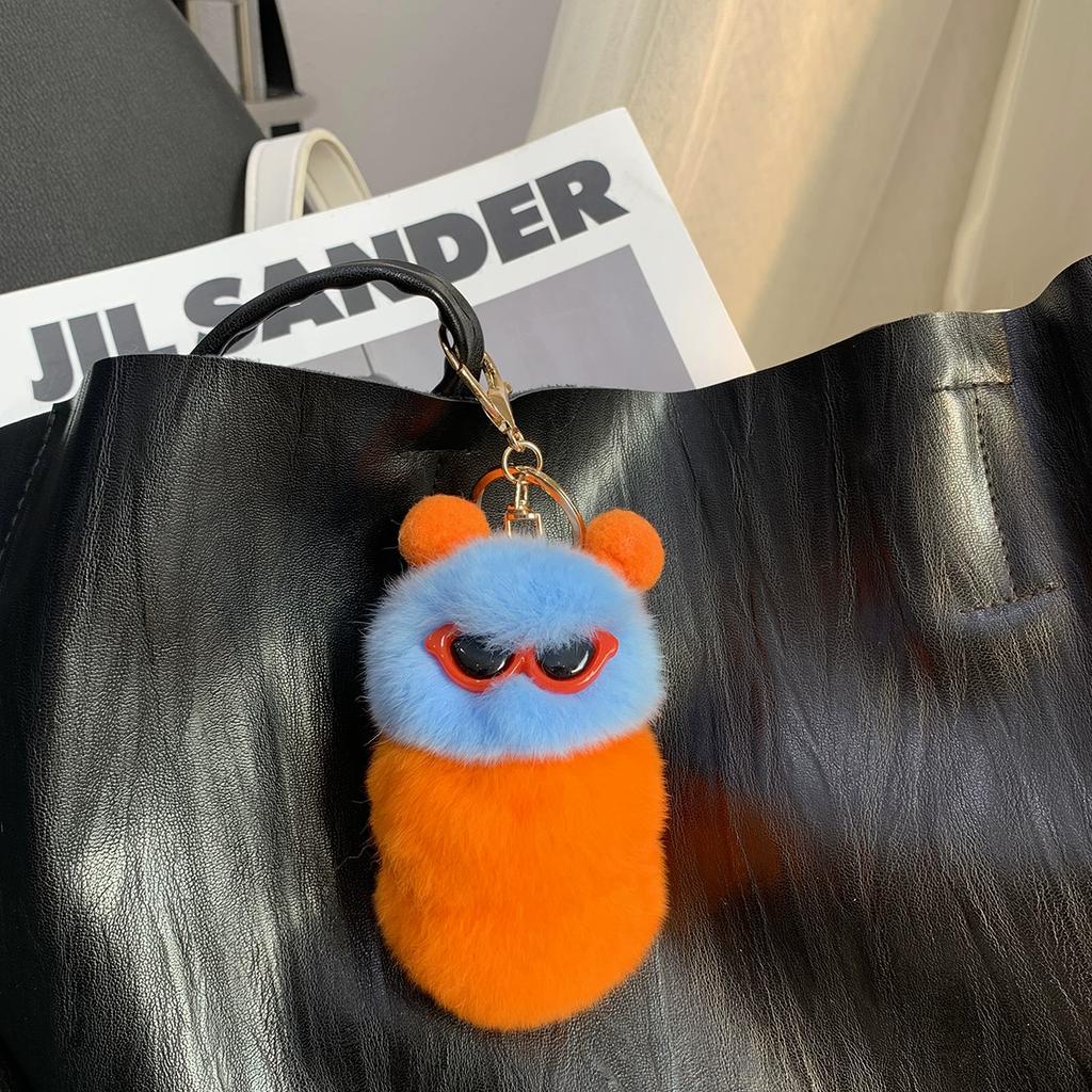 Rex Rabbit Hair Cute Vacation Caterpillar Pendant Bag Pendant Cartoon Plush Car Keychain