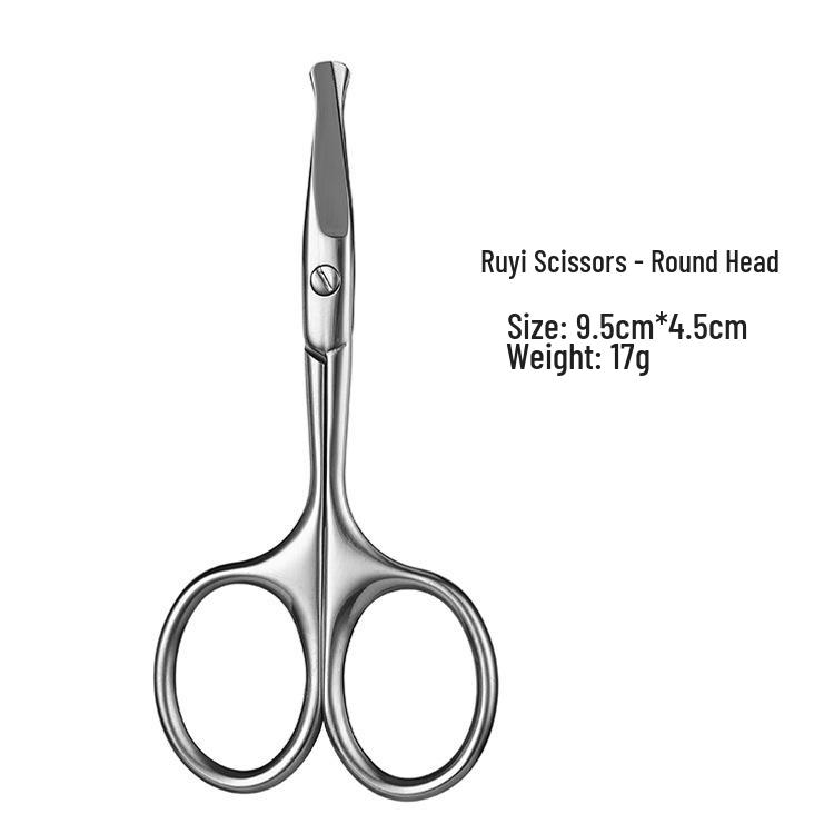 Ruyi Beauty Stainless Steel Small Scissors: Pointed & Round Tips for Eyebrows and Nose Hair Grooming.