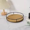 Round Wooden Kitchen Rotating Spice Rack Non-Slip Base Large Capacity Seasoning Bottle Organizer with Metal Frame
