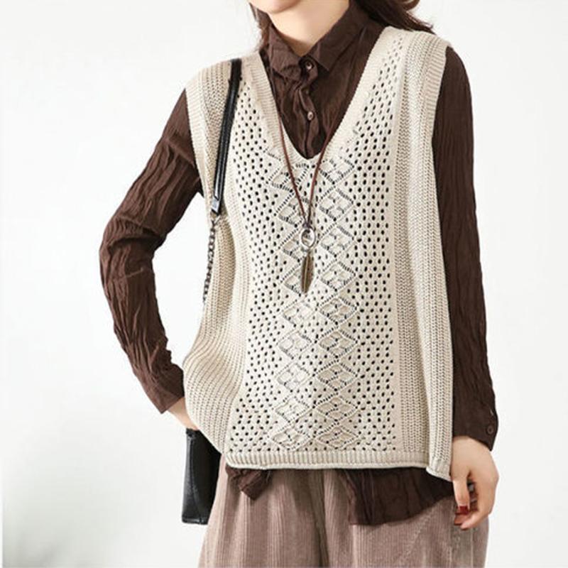 Gilet lavorato a maglia retrò con scollo a V, senza maniche, sottile, ampio, da donna, impilabile, casual, primavera e autunno