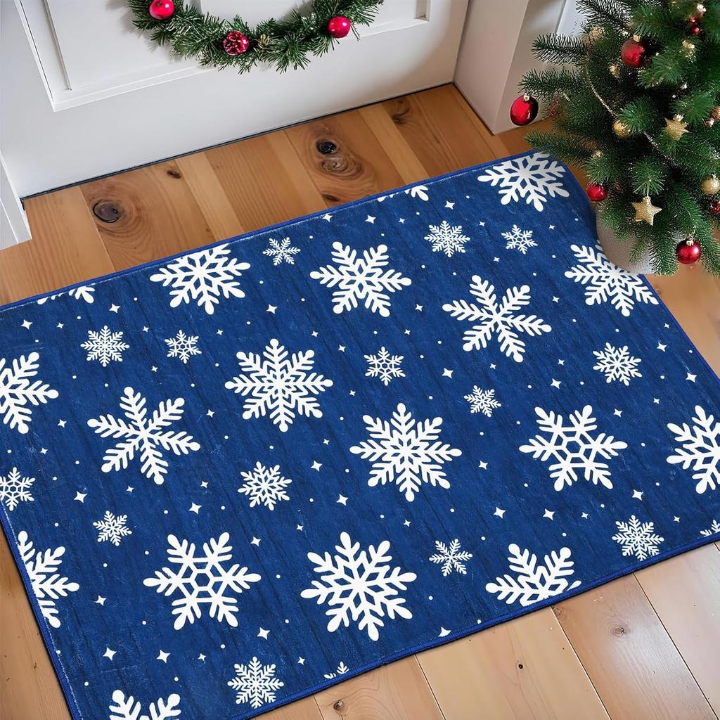Weihnachts-Schneeflockenmuster Fußmatte für Wohnzimmereingang, Wohnzimmer Badezimmer Saugfähiger Teppich, Heimdekoration