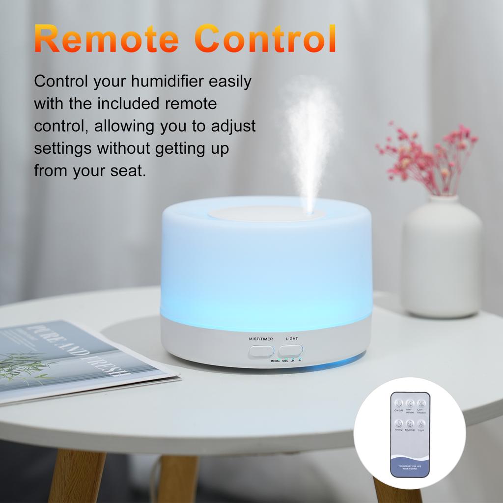 500ML Household Humidifier Essential Oil Diffuser with 7-Color LED Light Aroma Diffuser Cool Mist