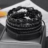 Handmade Retro Leather Bracelet Set: 4-Piece Braided Wristbands, European American Fashion Accessories