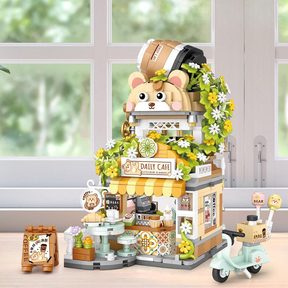 City Tea House Building Blocks Set, Openable Panda Construction Tea Shop Building Toys for Boys Girls Age 8+, 860pcs Mini Bricks