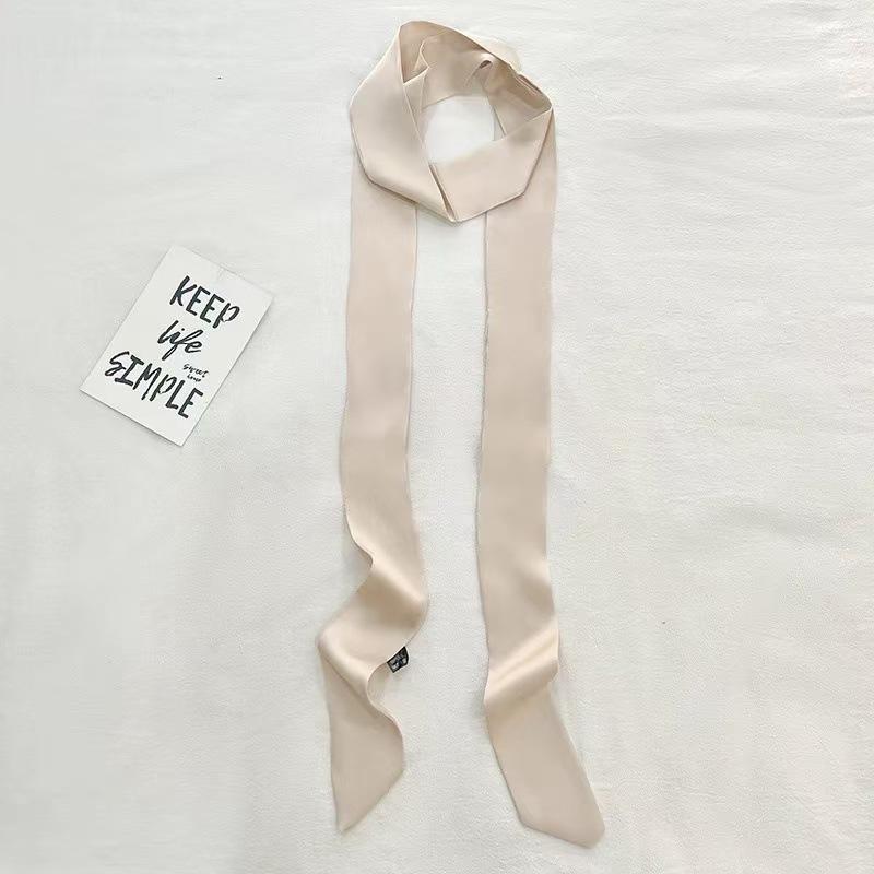Versatile Korean-Style Silk Hairband & Scarf: 200cm Solid Color, Thin and Narrow, Ideal for Tying Bags or as a Neckerchief, Satin Ribbon Accessory.