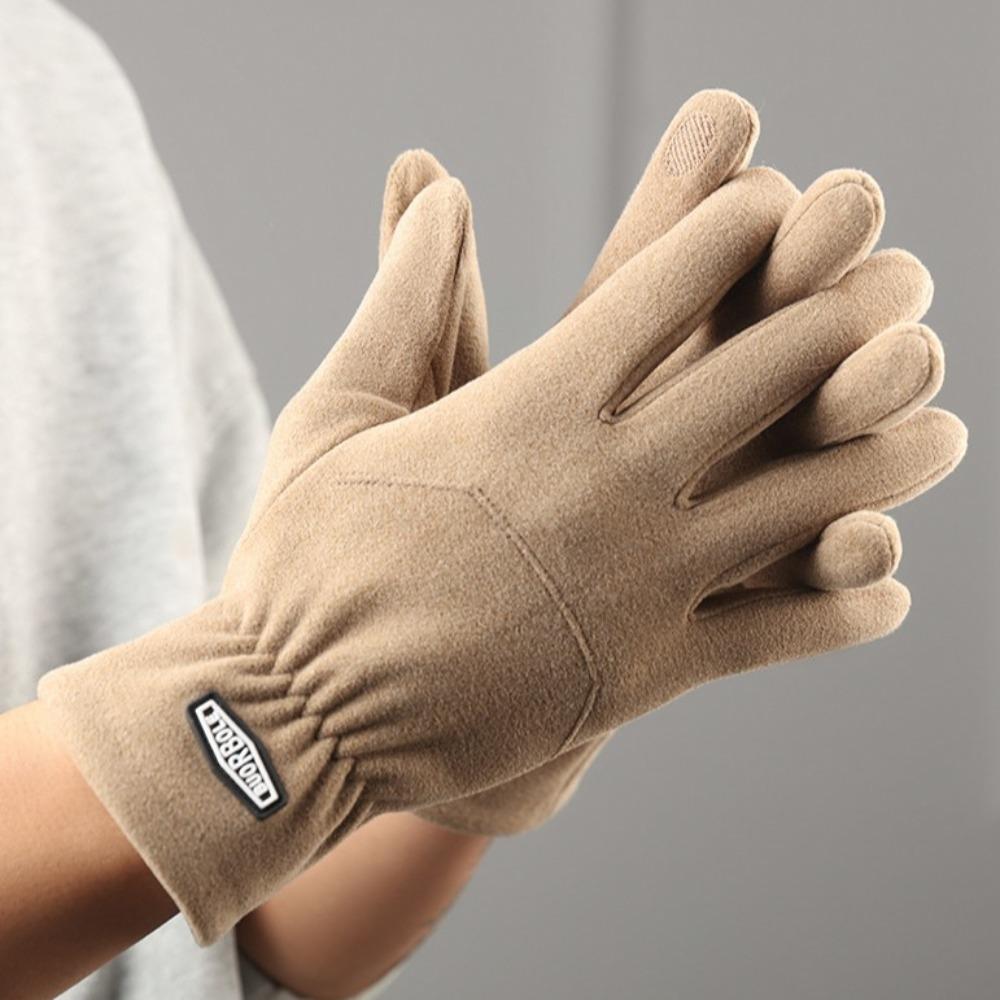 Five Finger Fleece-lined Gloves Elastic Thin Fleece Gloves Men Full Finger Mittens  Outdooor