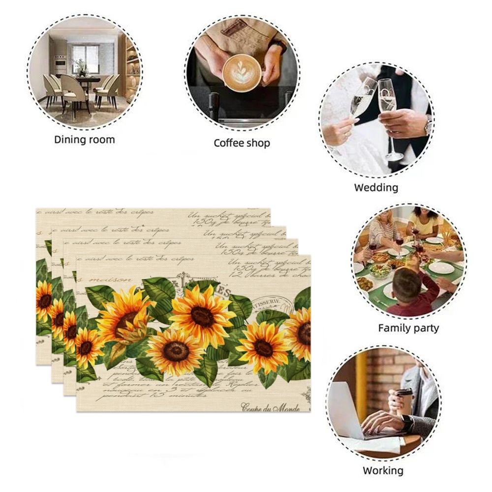 Sonnenblumen-Tischsets Lebhaft Gelb Floral Tischsets Sommer Küchen-Dekor Waschbar Hitzebeständig Perfekt für Esszimmer Cafe Party