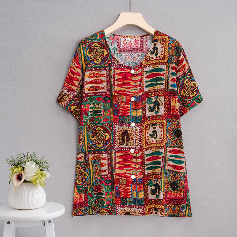 Summer Top Women Cardigan Thin Short Sleeve Plus Size Women's Blouse Summer Loose Vintage Clothes