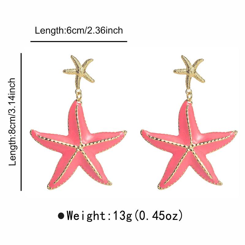 Exaggerated Drop Oil Starfish Pendant Earrings for Women Creative Metal Pentagram Earrings Beach Vacation Zircon Gifts