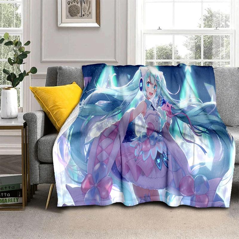 3D M-MIKUS Music VOCALOID Cartoon Girl Soft Plush Blanket,Flannel Throw Blanket for Living Room Bedroom Bed Sofa Cover Gift