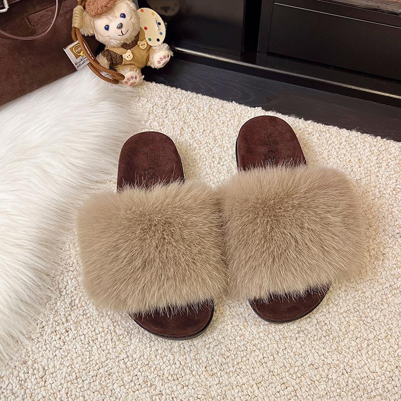 

Премиальные толстоподошвенные пушистые тапочки для женской уличной носки 2025 новая осень и зима нескользящие и увеличивающие рост хлопковые тапочки на одной перемычке 40