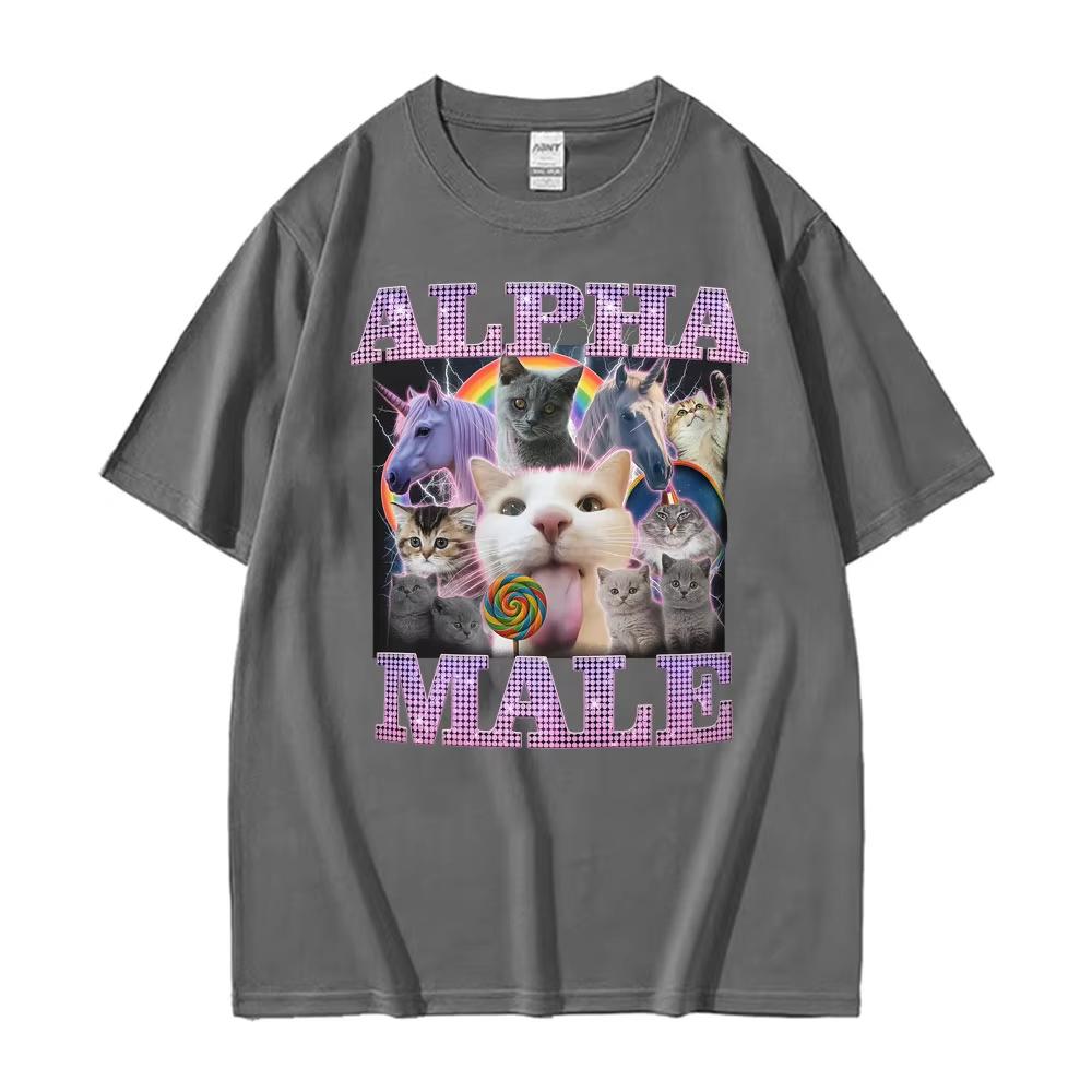 Alpha Male Vtipná Kočka Jednorožec Duha Tričko Pánské Dámské Móda Kawaii Roztomilé Krátký Rukáv Tričko Bavlna Volné Oversized Trička