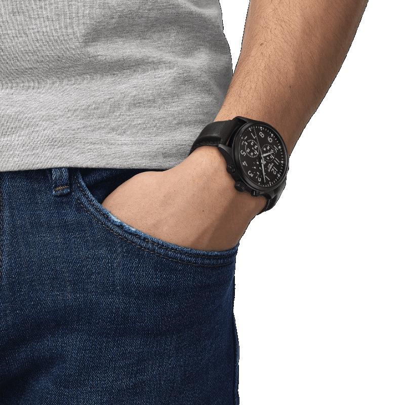 Tissot Lederarmband Schwarzes Zifferblatt Herren Modeuhr T116.617.36.052.04
