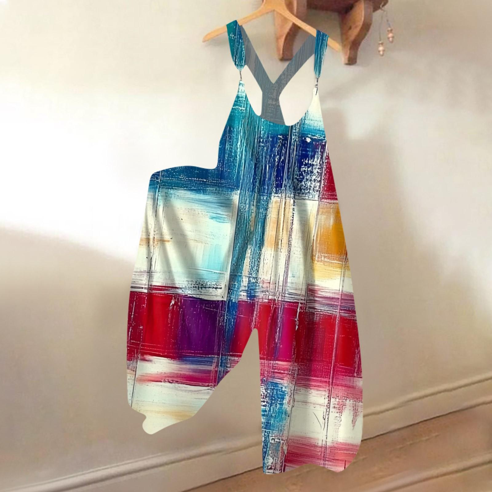 

Women s Casual And Fashionable Summer Camisole Pants With Loose Jumpsuit Pockets XL небо синє кольору