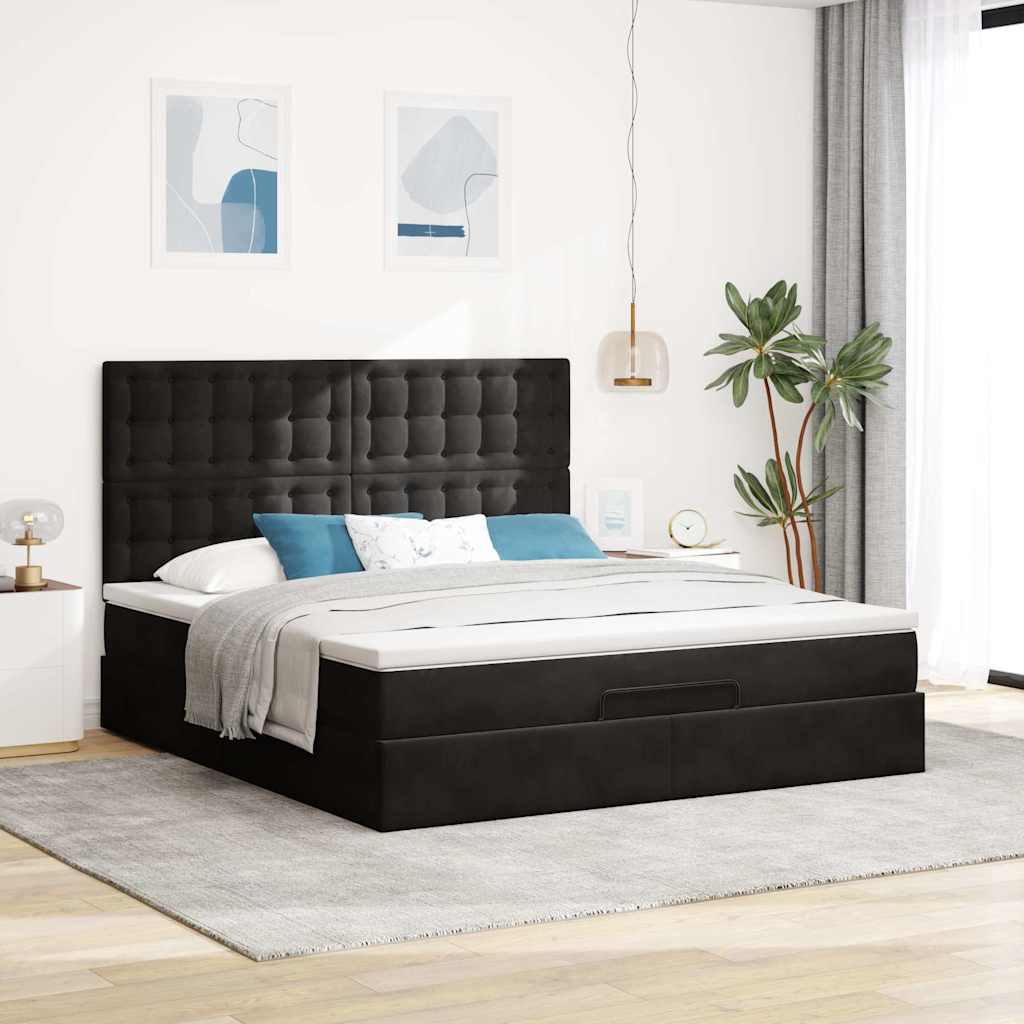 Ottoman Bed with Mattresses Black 160x200 cm Velvet