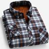 Men Winter Fleece Thickened Plaid Stand Collar Long Sleeve Business Casual Shirt