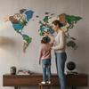 3D Wooden World Map Multicolor 105cm with Cities Wall Decoration