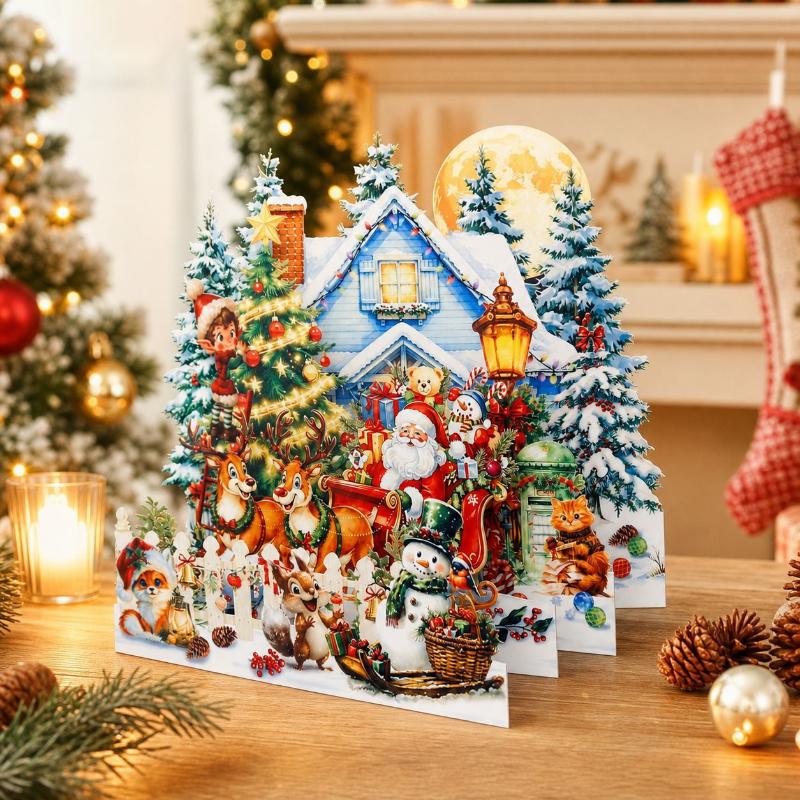 Weihnachts 3D Aufklappkarten Weihnachtsbaum Weihnachtsmann Schneemann Thema Kreatives Urlaubsgeschenk Partygeschenke Dekorationen Heim Schreibtisch Ornamente