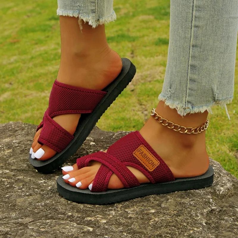 

Fashion Ladies Shoes 2025 Fashion Pinch Toe Women s Slippers New Air Mesh Daily Slippers Women Summer Plus Size Flat Slippers Zapatos 43 красный