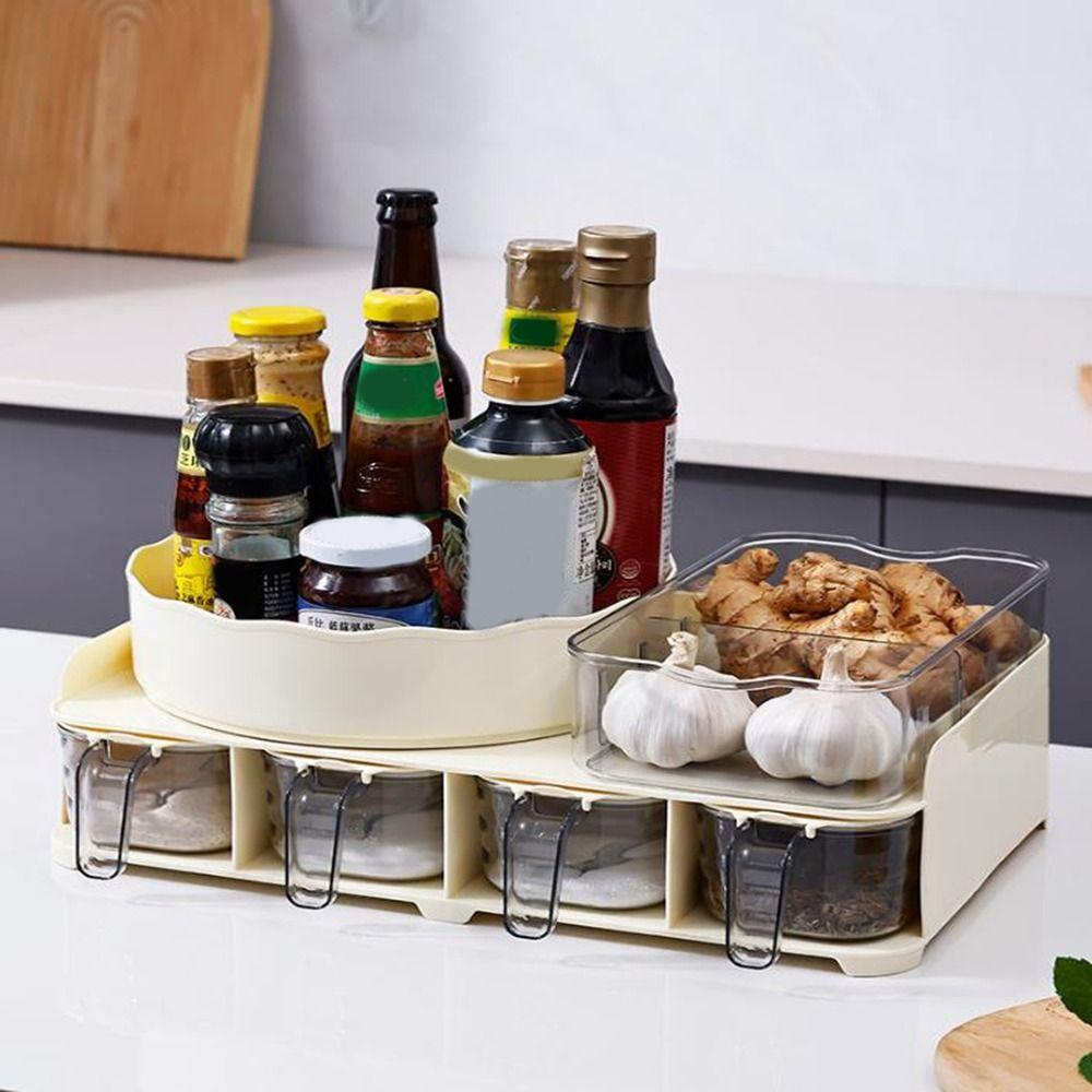 Large Capacity Countertop Seasoning Box Rotatable Condiment Box Practical Sugar Salt Jar  Kitchen
