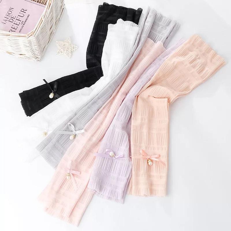 Summer Pearl Sleeves Outdoor Sun Protection Women Bow Long Ice Seeves Sun Protection Sleeves Thin Gloves Sunscreen Accessories