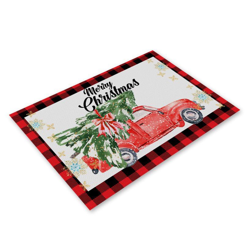Festive Christmas Linen Table Mats - Heat Resistant Western Style Decor
