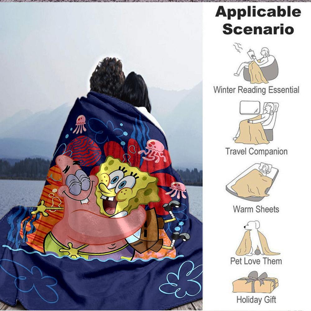 1pc SpongeBob SquarePants Flannel Blanket, Soft Skin Friendly with Digital Printing, Various Sizes Available for Family, Friends, Birthday