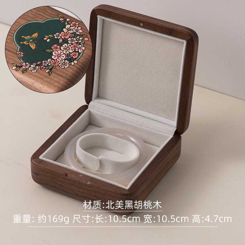 

Retro Style Jewelry Box with Traditional Chinese Painting, Handmade Walnut Wood Storage Box for Earrings, Necklace, Home Decor S