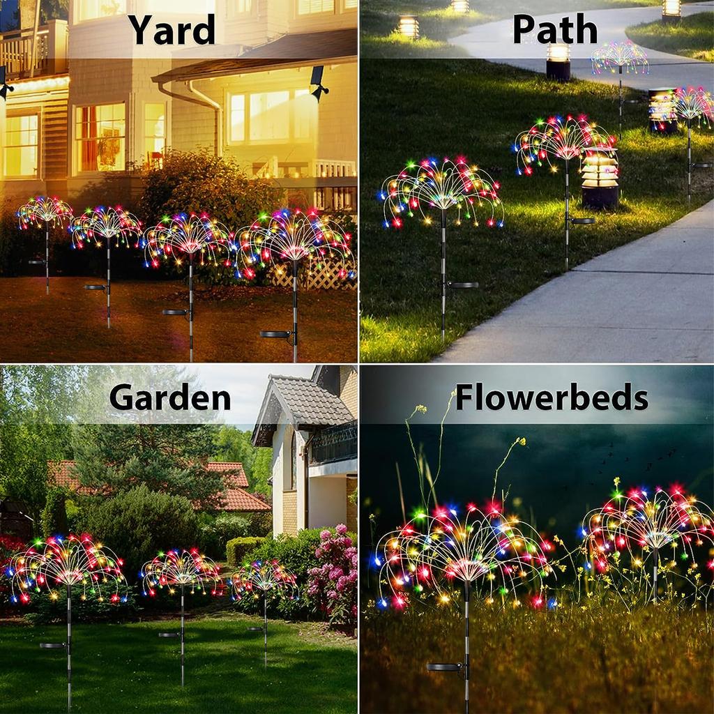 3/4/5PCS LED Solar Firework Light ,Outdoor Waterproof Garden Lights 8 Modes Fairy Lights For Party Pathway Yard DIY Decor
