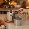 Stainless Steel Frying Pot Uncoated with Wooden-Look Handle Stovetop