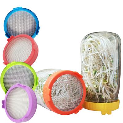 Groningslock Lätt att rengöra Bra dränering Mason Jar Plastgroddlock med rostfri skärm för hushåll
