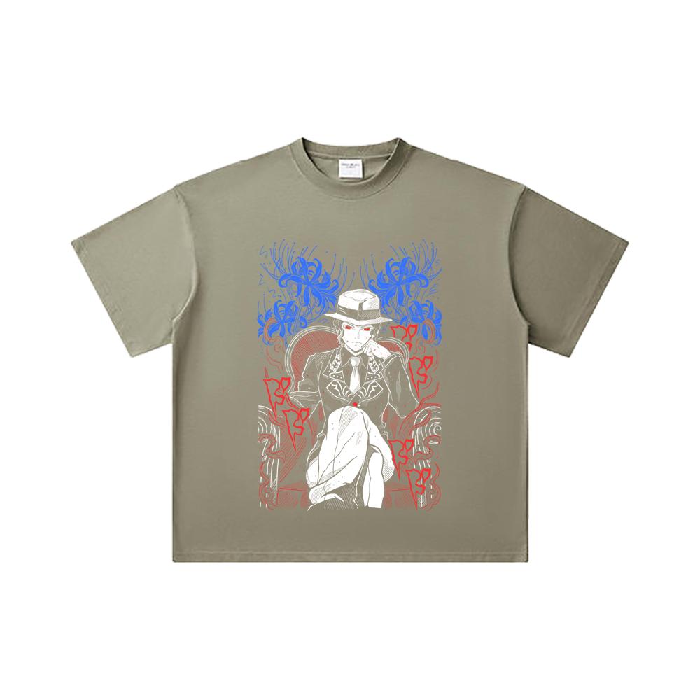 260 GSM Double Yarn 32 Count 100% Cotton Demon Slayer V38 Muzan Print Unisex Heavy Cotton T Shirt