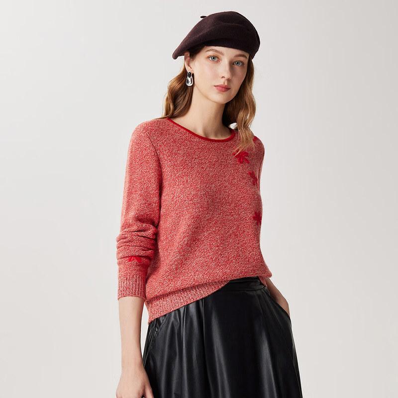 Zhaojun Women's Floral Embroidered Thickened Pure Wool Sweater