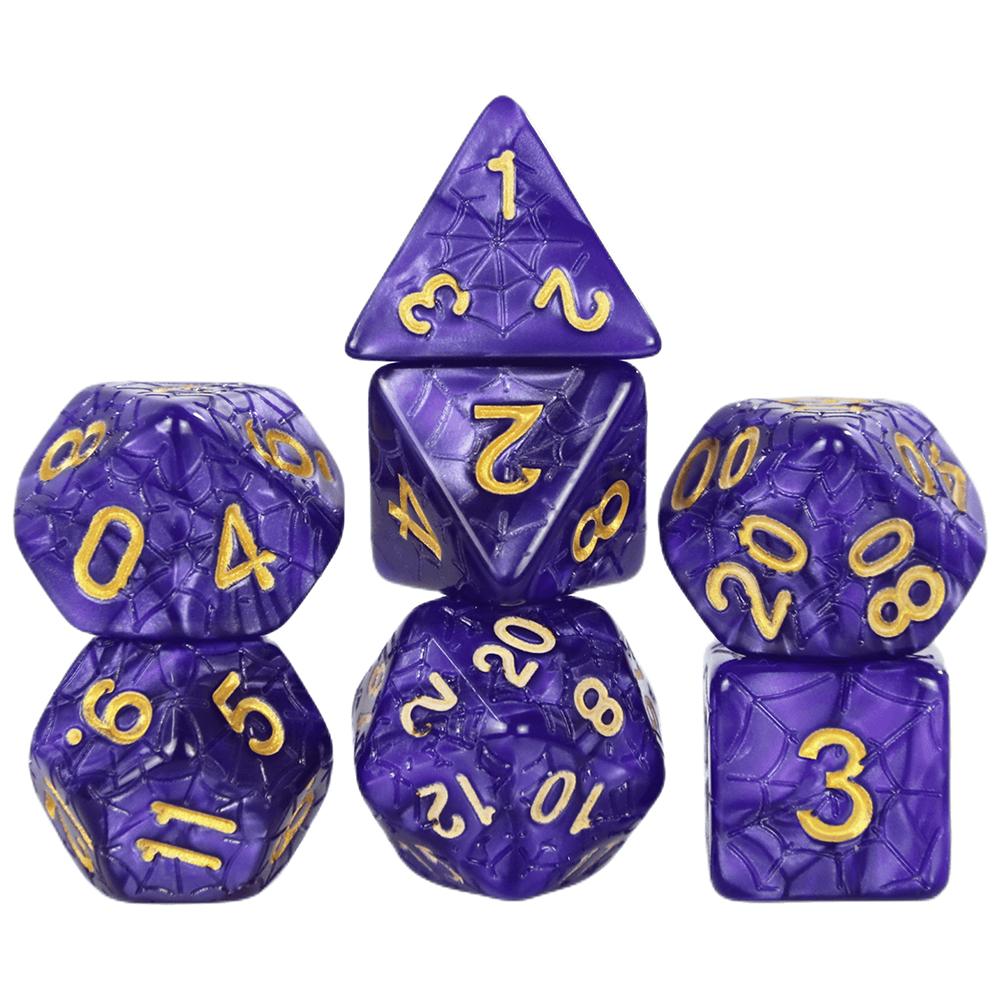 Polyhedral Dice Set with Marble 7pcs DND Dice for Board Games /Teaching Math Party Accessories, Engraving Spider Web Game Dice