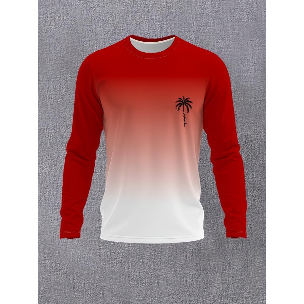 Autumn Casual Men's Long Sleeve T-Shirt Men's Fashion Tops Gradient Pattern Tees Crew Neck T-Shirt Outdoor Daily Clothes for Men