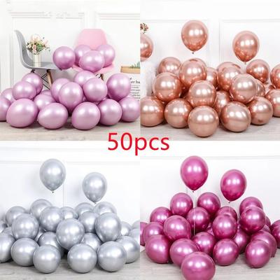 50 adet/takım 12 inç Yeni Parlak Bebek Pembe Lateks Balonlar Gül Altın Kalın Krom Metalik Şişme Hava Topları