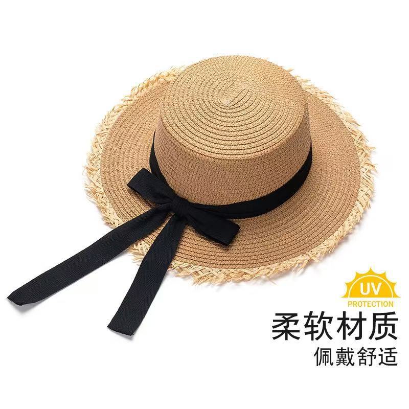 New bow lace straw hat women's summer seaside beach vacation sun hat large brim sun protection hat