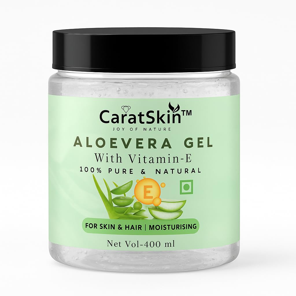 CaratSkin Aloe Vera Gel with Vitamin E | 100% Pure & Natural Skin & Hair Moisturizer | Soothing & Hydrating Gel - 400ml