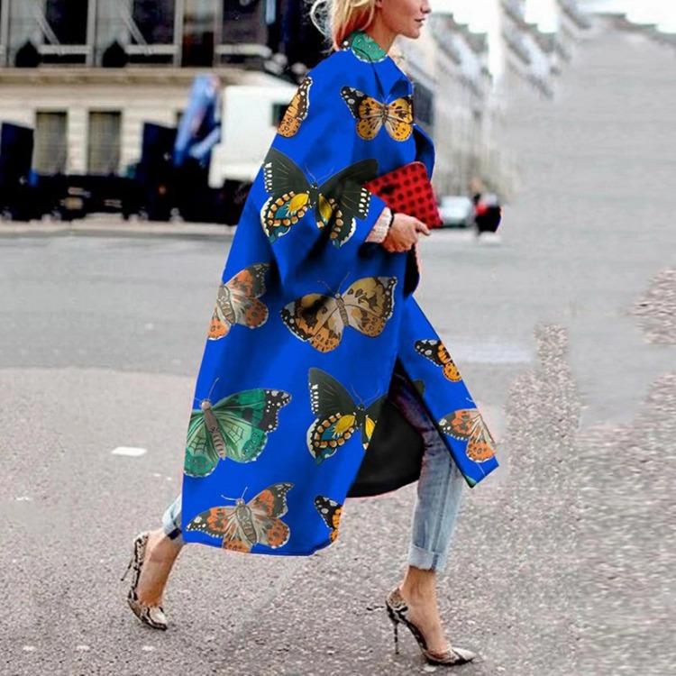 

Женский модный длинный тренч с принтом, карманами, куртка, верхняя одежда, кардиган, пальто XXL темно-синий