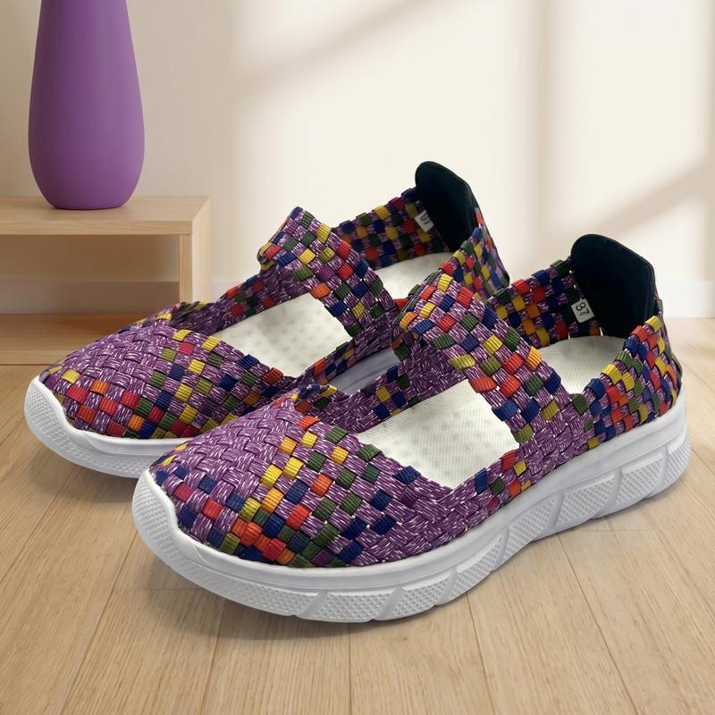 

Summer Girl Mary Jane Sandals Lady Handmade Braid Sandals Women Red Pink Purple Weave Flat Shoes Plus Size 35 фиолетовый