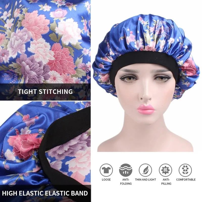 Hair Satin Bonnet For Sleeping Shower Cap Silk Bonnet Bonnet Femme Women Night Sleep Cap Head Cover Wide Elastic Band