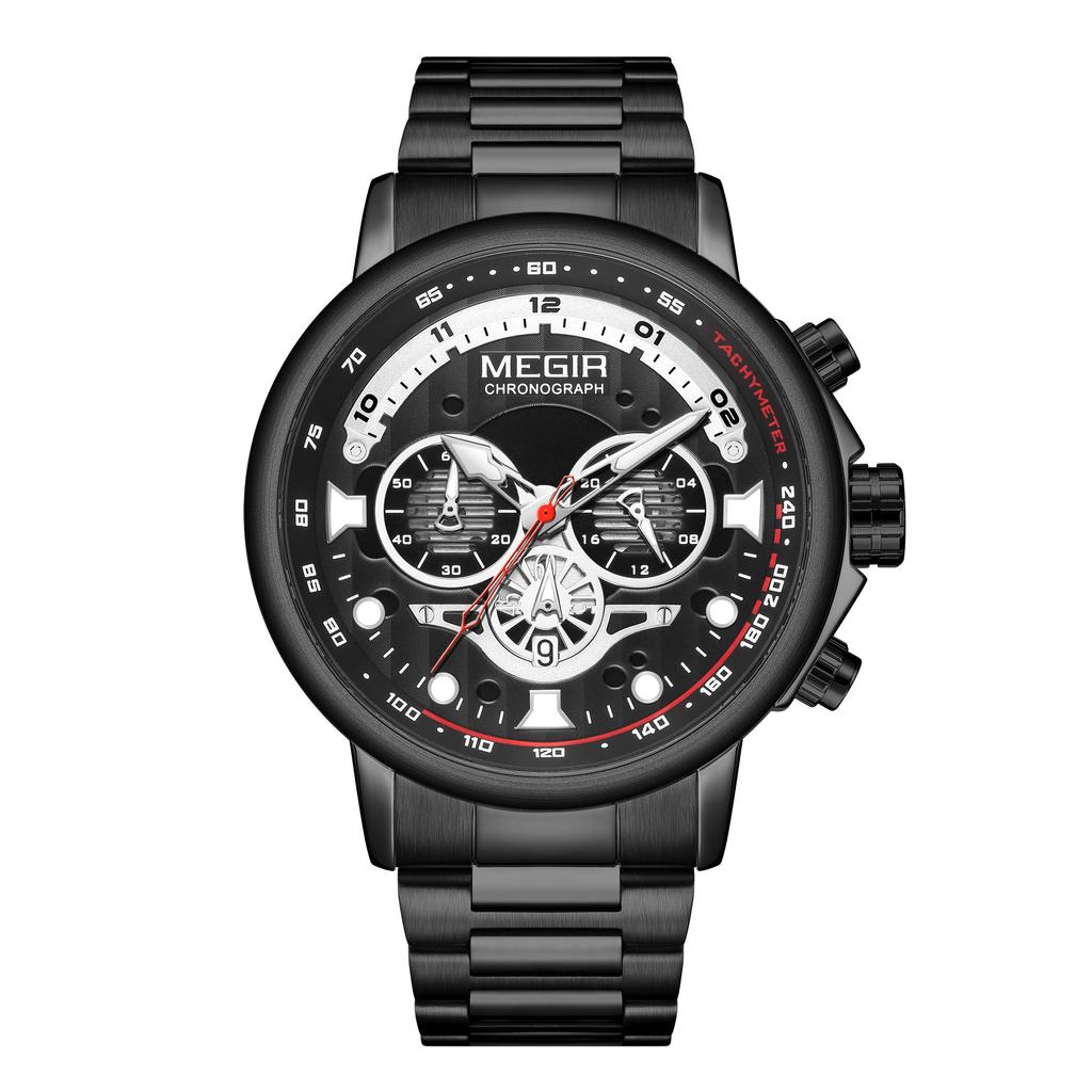 MEGIR 48MM Big Dial Men Watch Luxury Stainless Steel Waterproof Luminous Quartz Chronograph Sport Wristwatch Male Clock Reloj Hombre 2223