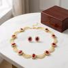 Retro Necklace Earrings Set Gold-Tone Statement Jewelry Set Gemstone Necklace Set  Online Popular