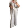 Satin Two Piece Outfits for Women Oversize V-neck Half Sleeve Top And Wide Leg Pants Set Casual Loose Lounge Suit