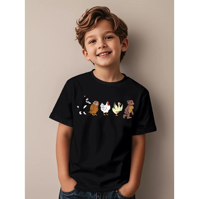 European sizes Little Bear Cartoon T-Shirt - Cute Bear, Owl, Chick & Duck TV Show Characters - Short Sleeve Round Neck & Casual Playwear 98cm чёрный