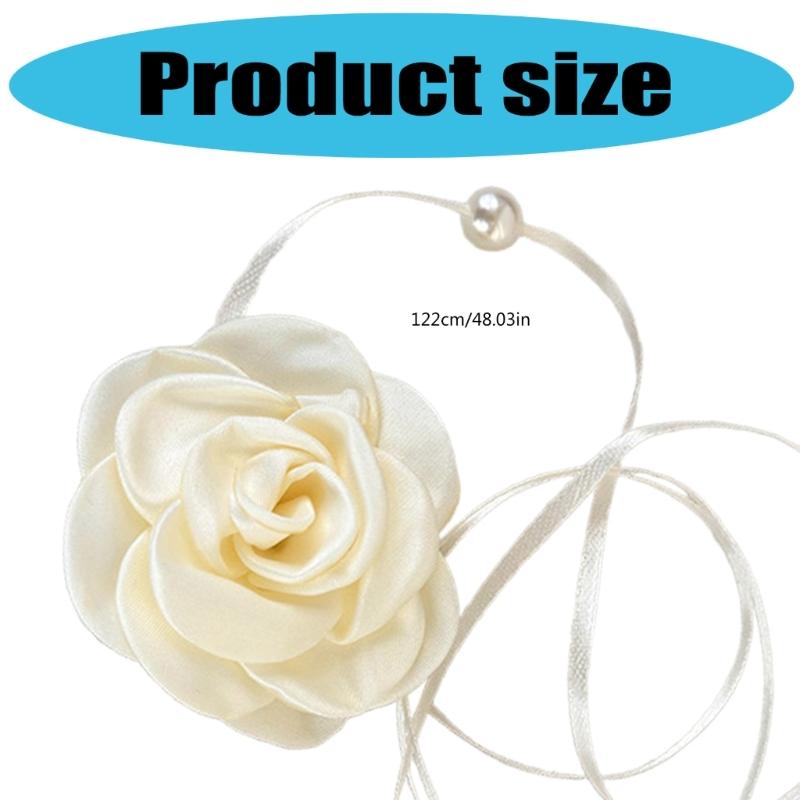 Elegant Rose Waist Chain Choker Necklace Imitation Pearls Floral Collar Chain Jewelry for Women Adjustable Length