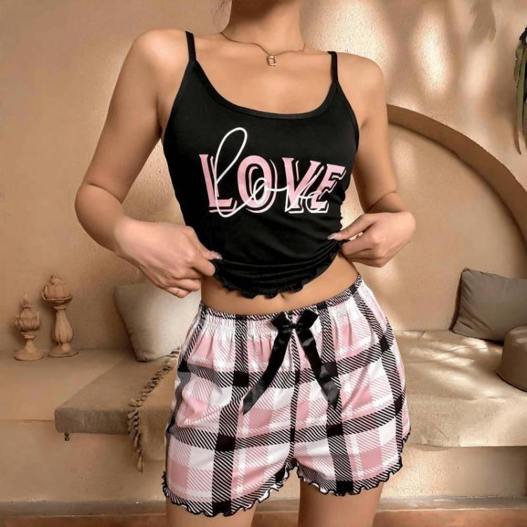 Amerikanisches Europäisches Milchseiden-Pyjama-Set Lässige Damen-Homewear Träger-Shorts